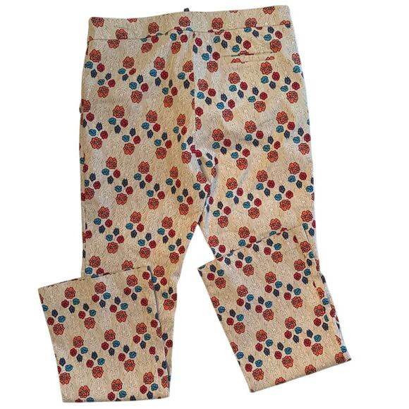 New Directions Womens Pants SZ 12 Beige Floral Brocade Mid Rise Stretch Trousers - Picture 7 of 11